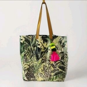 Tropical Floral Leaf Boho Summer Print Green Shopper Farmers Market Tote Bag